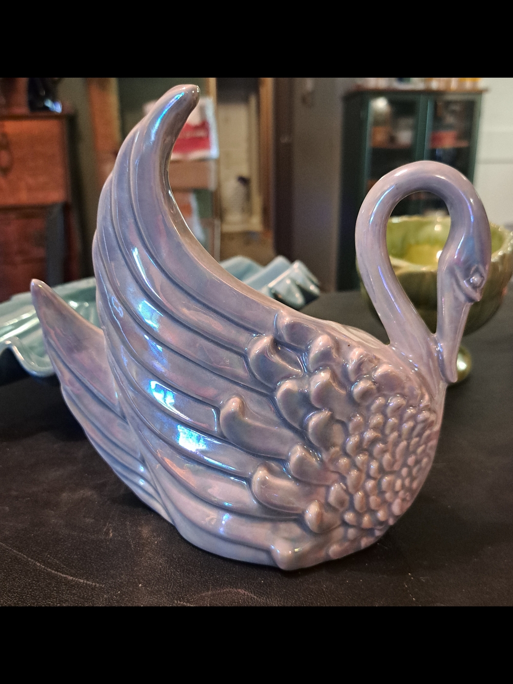 Vintage Royal Haeger Swan Vase Planter Blue  Pink Shimmery Vase